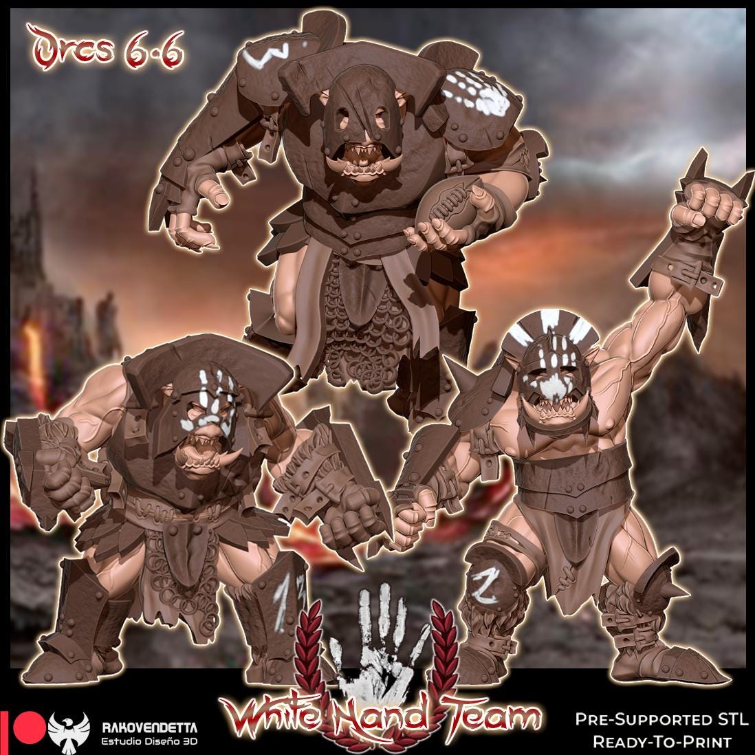 Rakovendetta White Hand Black Orc Fantasy Football Team