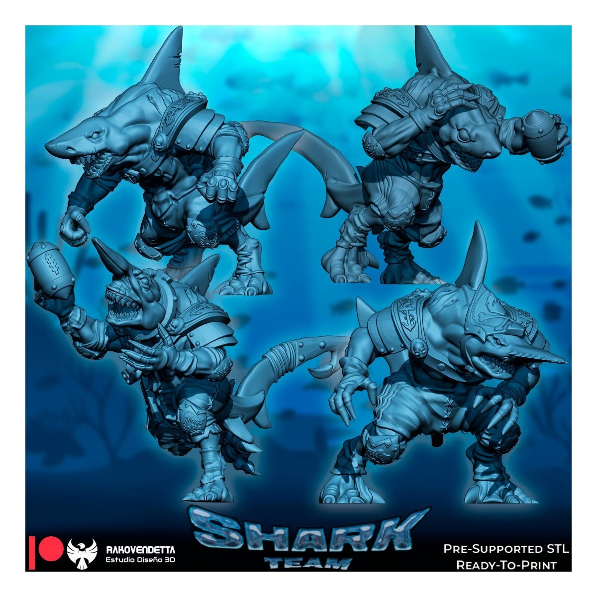 Rakovendetta Estudio Lizard Folk Shark Fantasy Football Team
